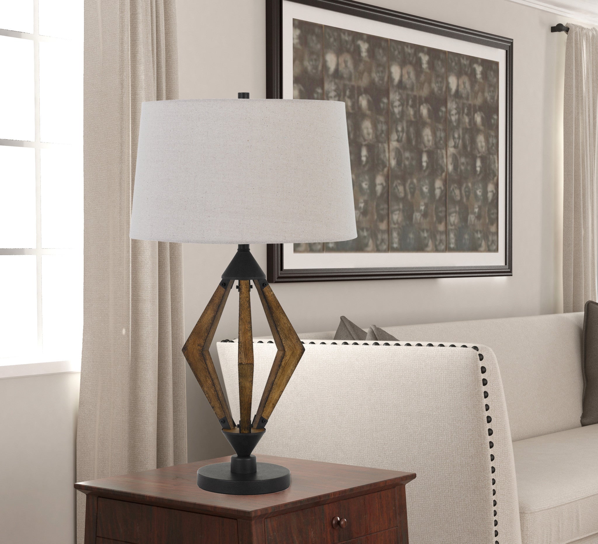 30" Black Metal Table Lamp With Brown Empire Shade