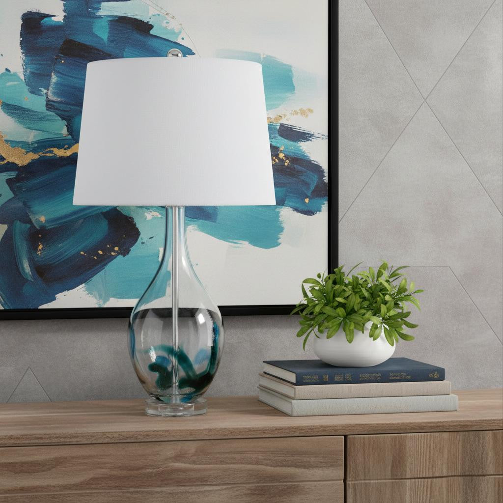 27" Clear Glass Table Lamp With White Empire Shade