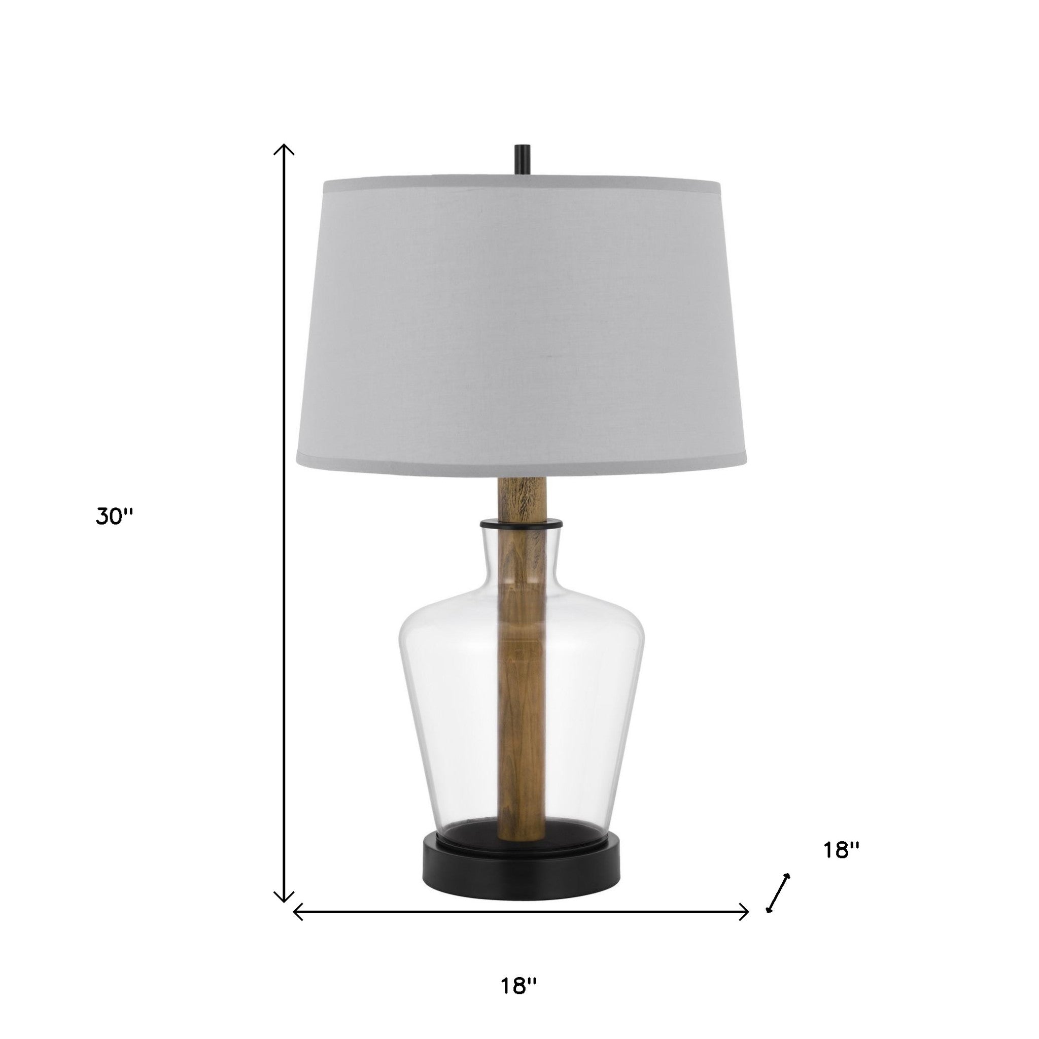 30" Clear Metal Table Lamp With Gray Empire Shade