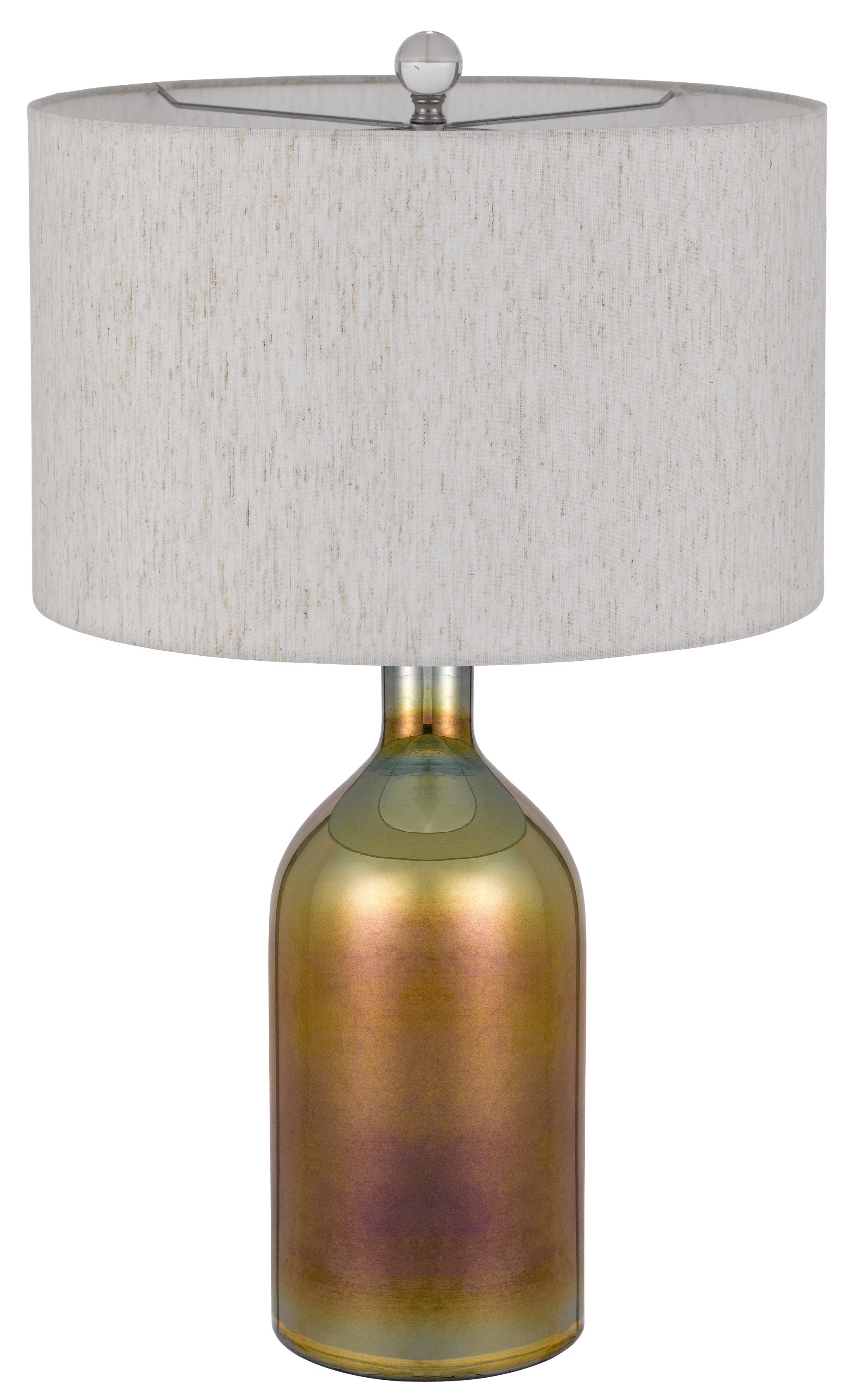 28" Gold Glass Table Lamp With Gray Drum Shade