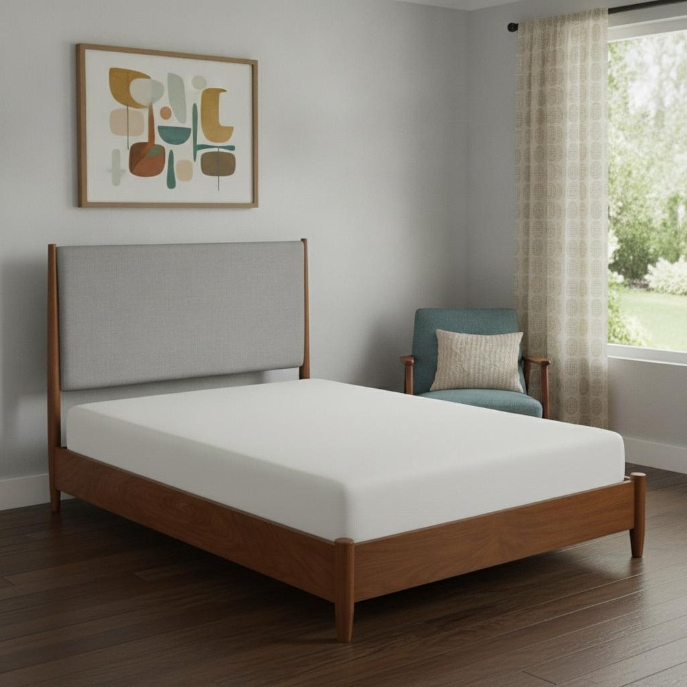 Brown and Gray Solid Wood And Linen California King Bed Frame