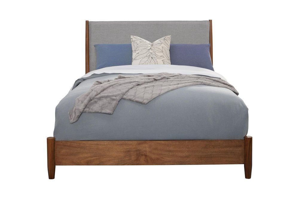 Brown and Gray Solid Wood And Linen California King Bed Frame