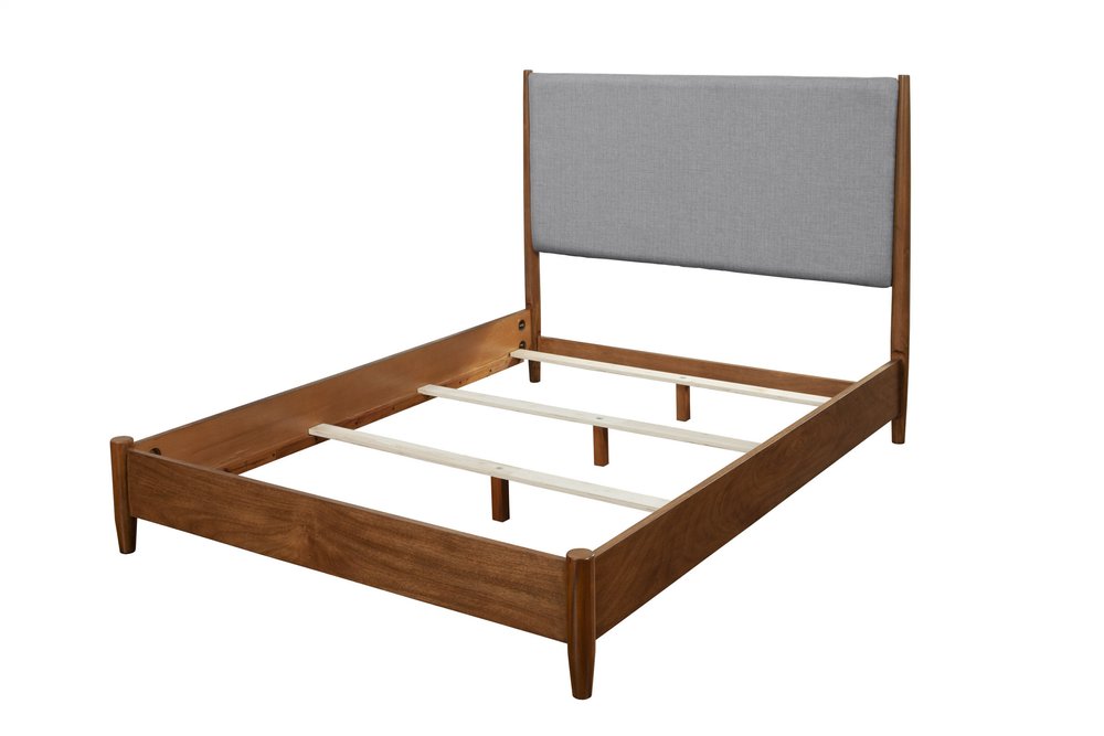 Brown and Gray Solid Wood And Linen California King Bed Frame
