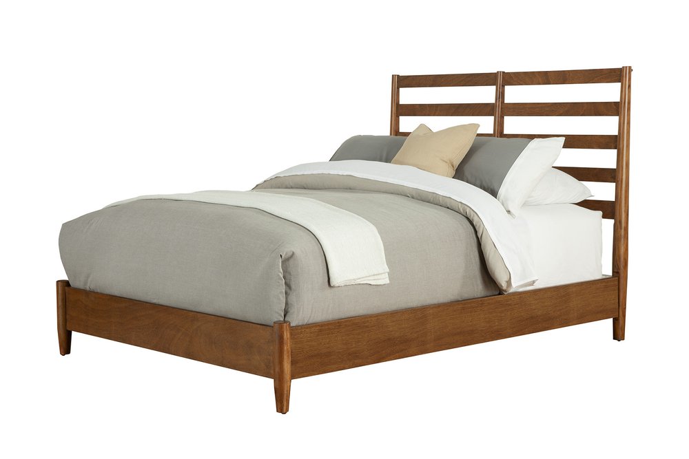 Brown Slat Back Solid Wood Queen Bed Frame