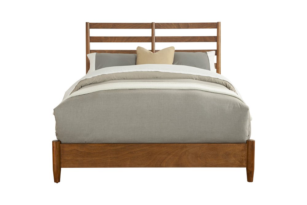 Brown Slat Back Solid Wood Queen Bed Frame