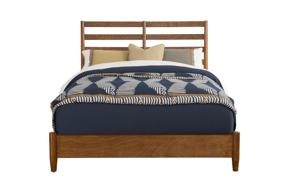 Brown Slat Back Solid Wood King Bed Frame