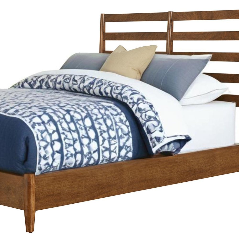 Brown Slat Back Solid Wood King Bed Frame