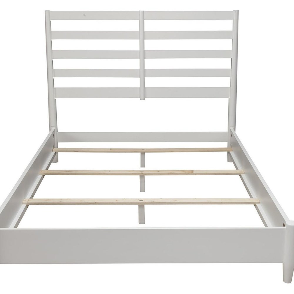 White Slat Back Solid Wood Queen Bed Frame