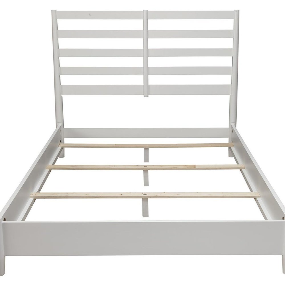 White Slat Back Solid Wood California King Bed Frame