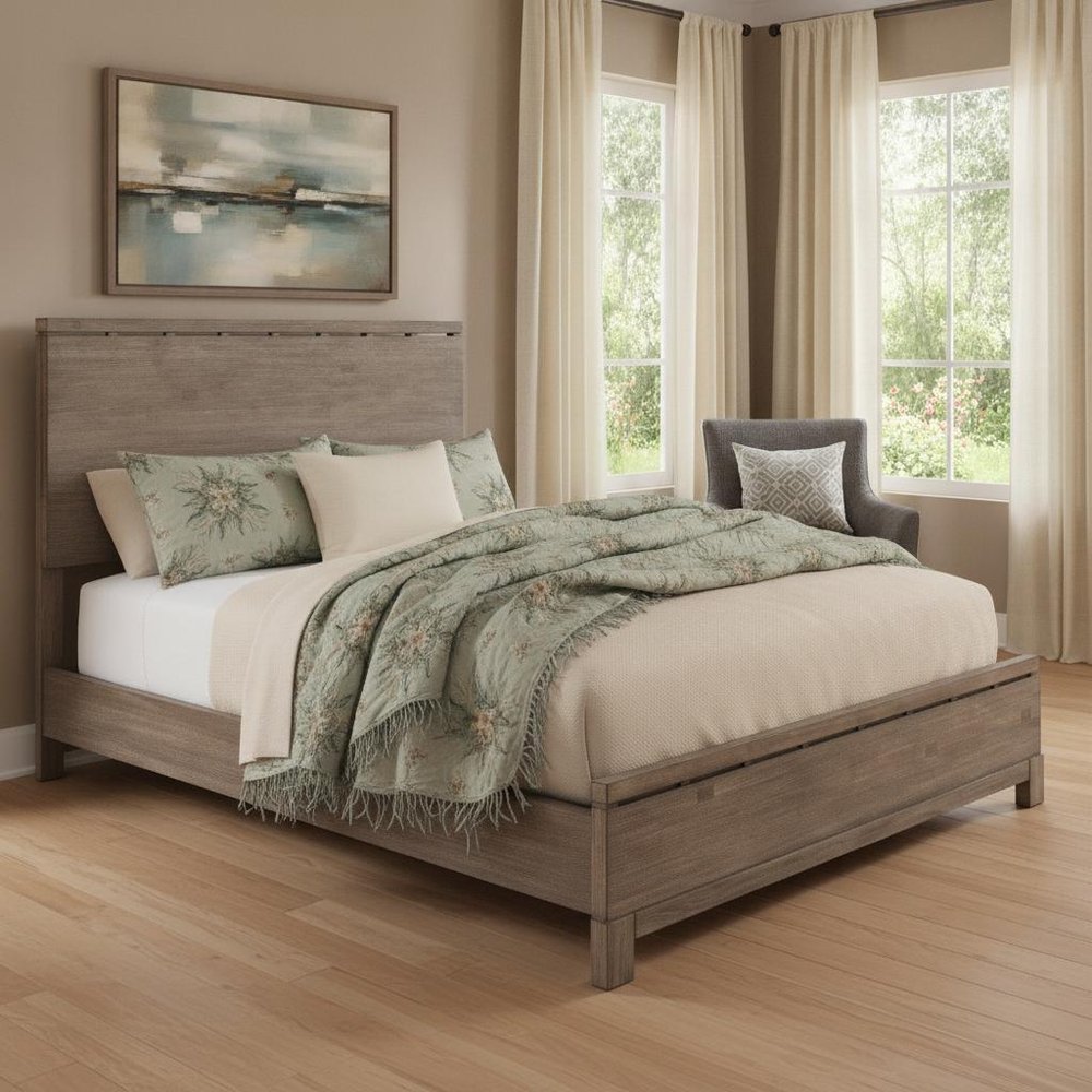 Gray Distressed Solid Wood Queen Bed Frame