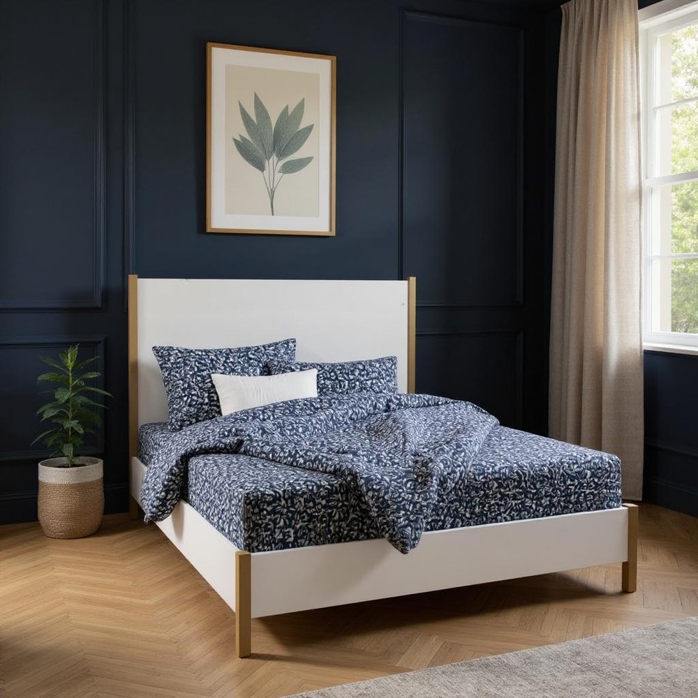 Gold And White Wood Queen Bed Frame