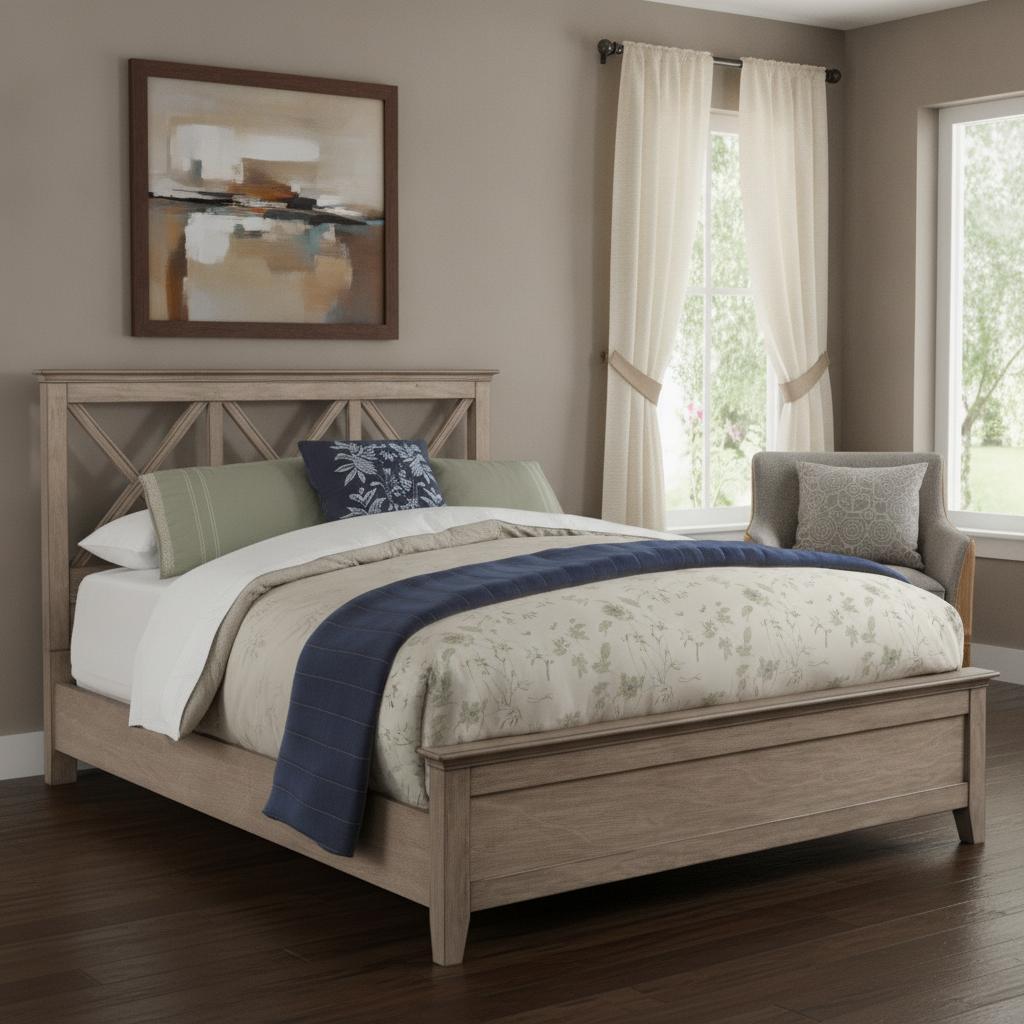 Brown Cross Back Solid Wood Full Bed Frame