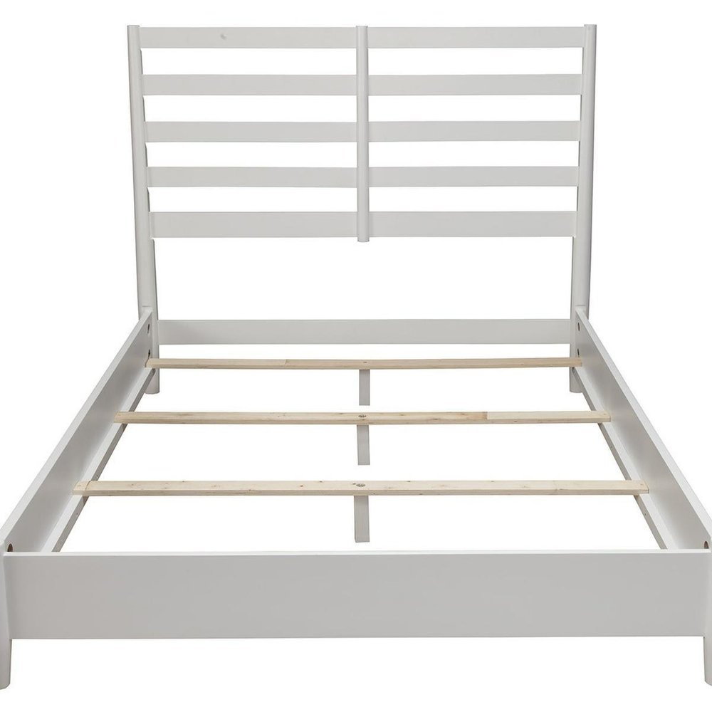 White Slat Back Solid Wood Full Bed Frame