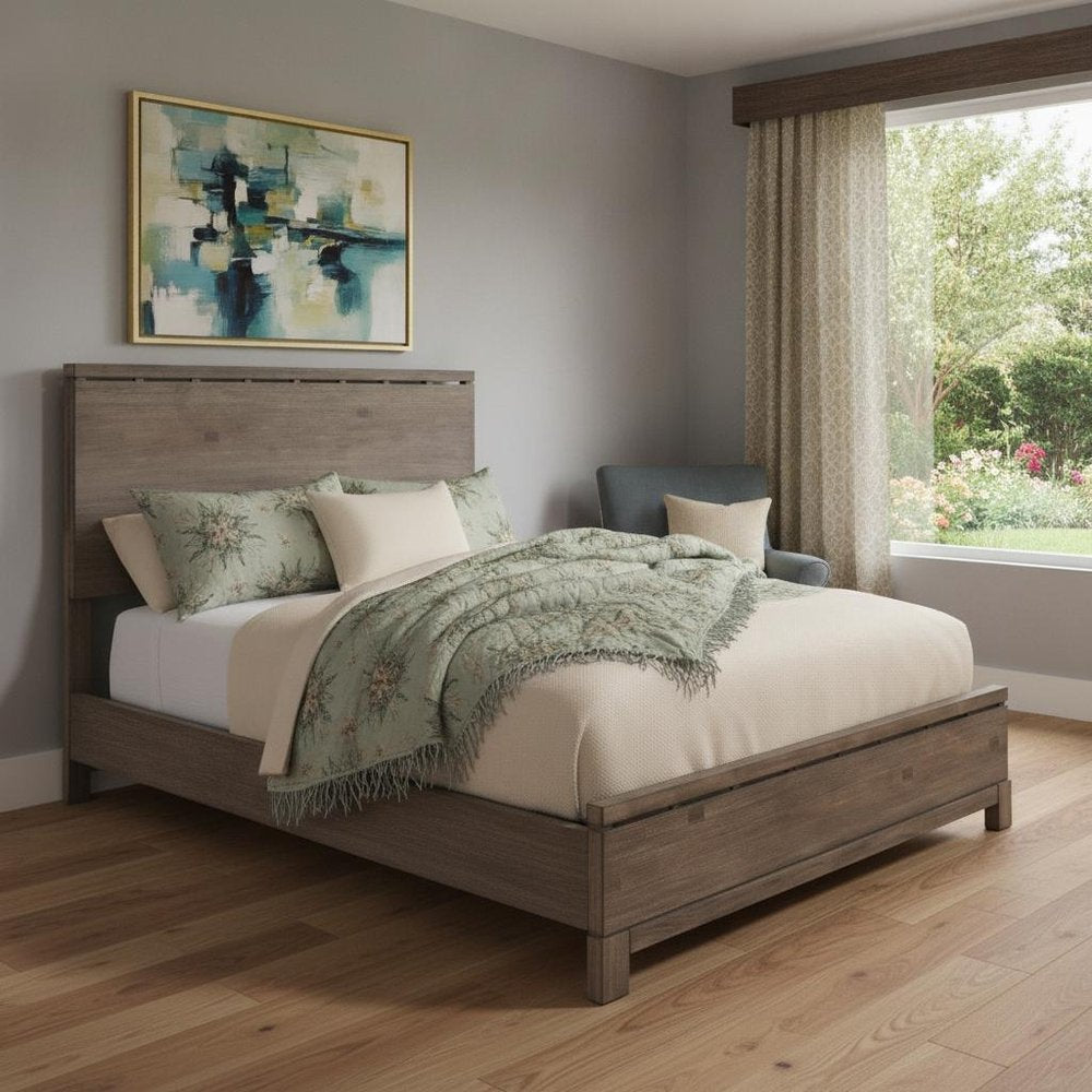 Gray Distressed Solid Wood Full Bed Frame
