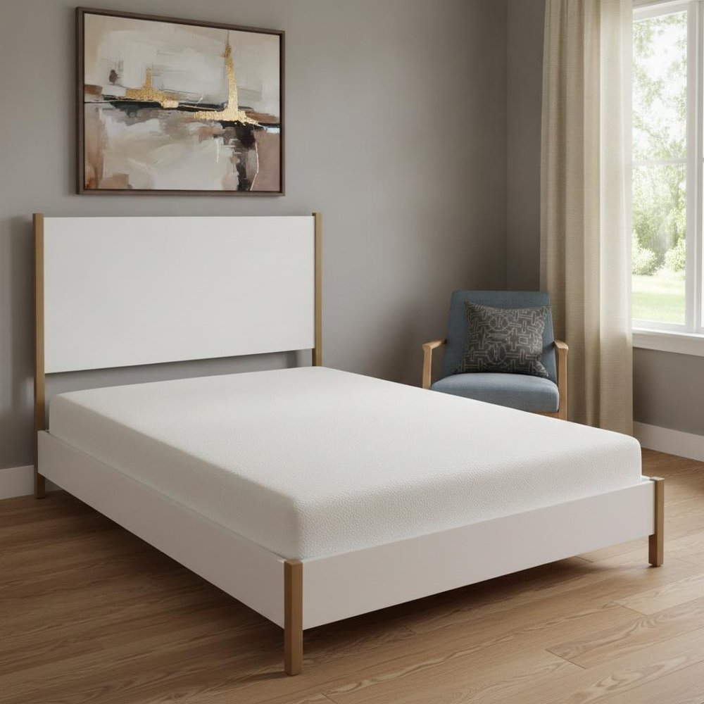 Natural and White Solid Wood And Upholstery Full Bed Frame