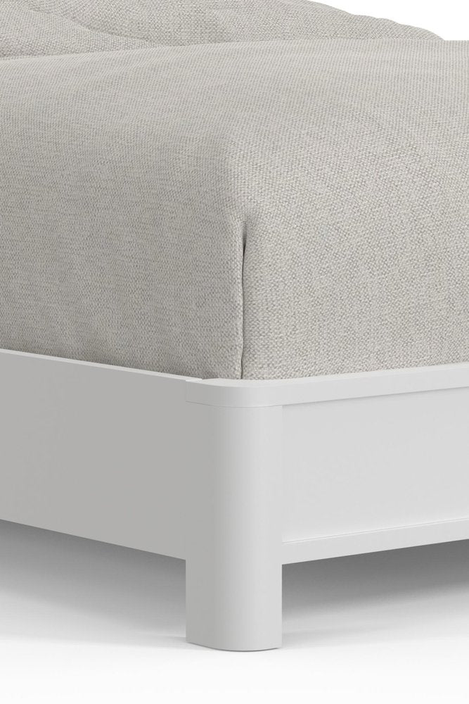 White Ribbed Texture Solid Wood Queen Bed Frame