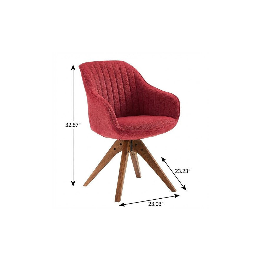 23" Red And Natural Tufted Fabric Swivel Arm Chair