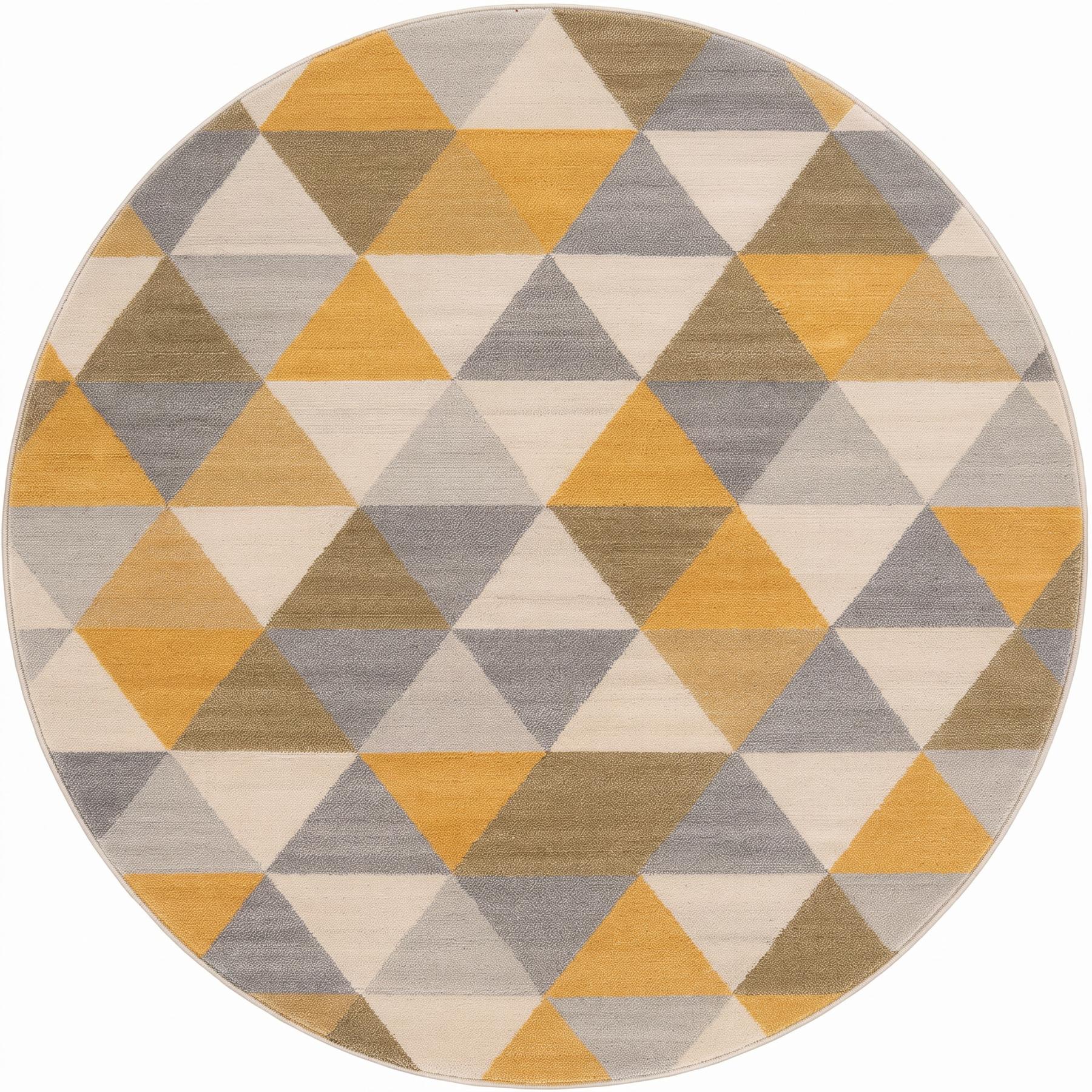 8' Yellow Round Geometric Washable Non Skid Area Rug