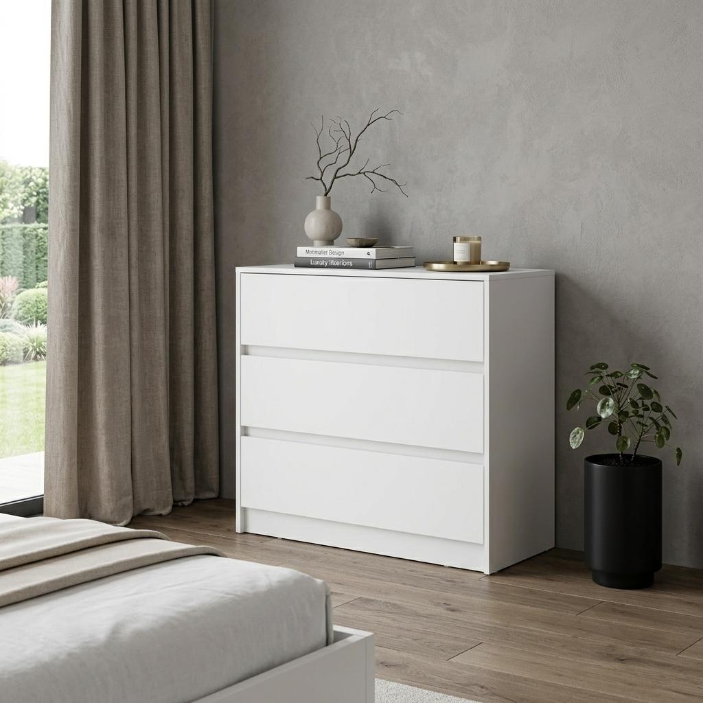33" White Three Drawer Dresser