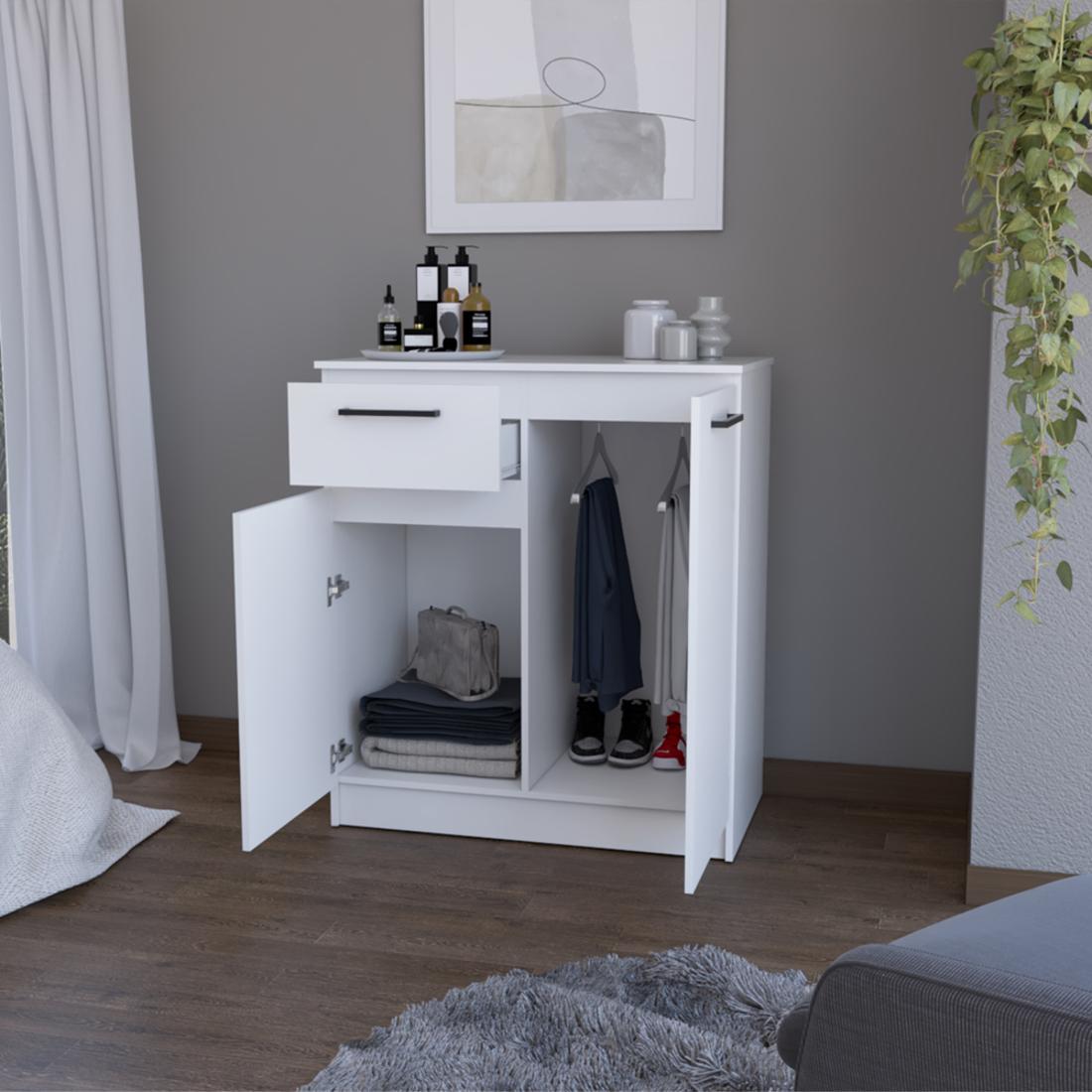37" White Wood Accent Cabinet With Two Doors And One Drawer