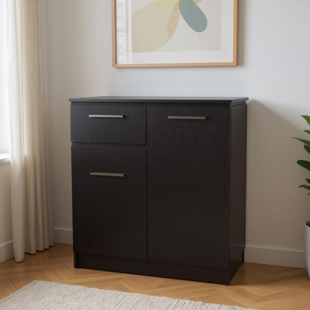 37" Black Wood Accent Cabinet With Two Doors And One Drawer