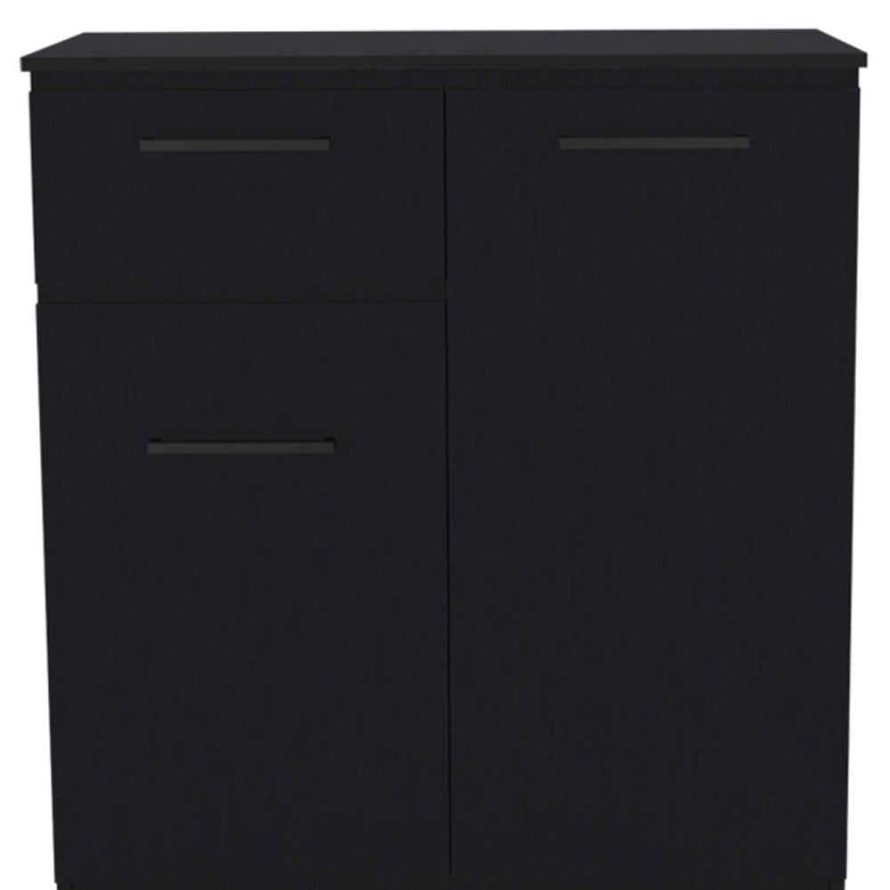 37" Black Wood Accent Cabinet With Two Doors And One Drawer
