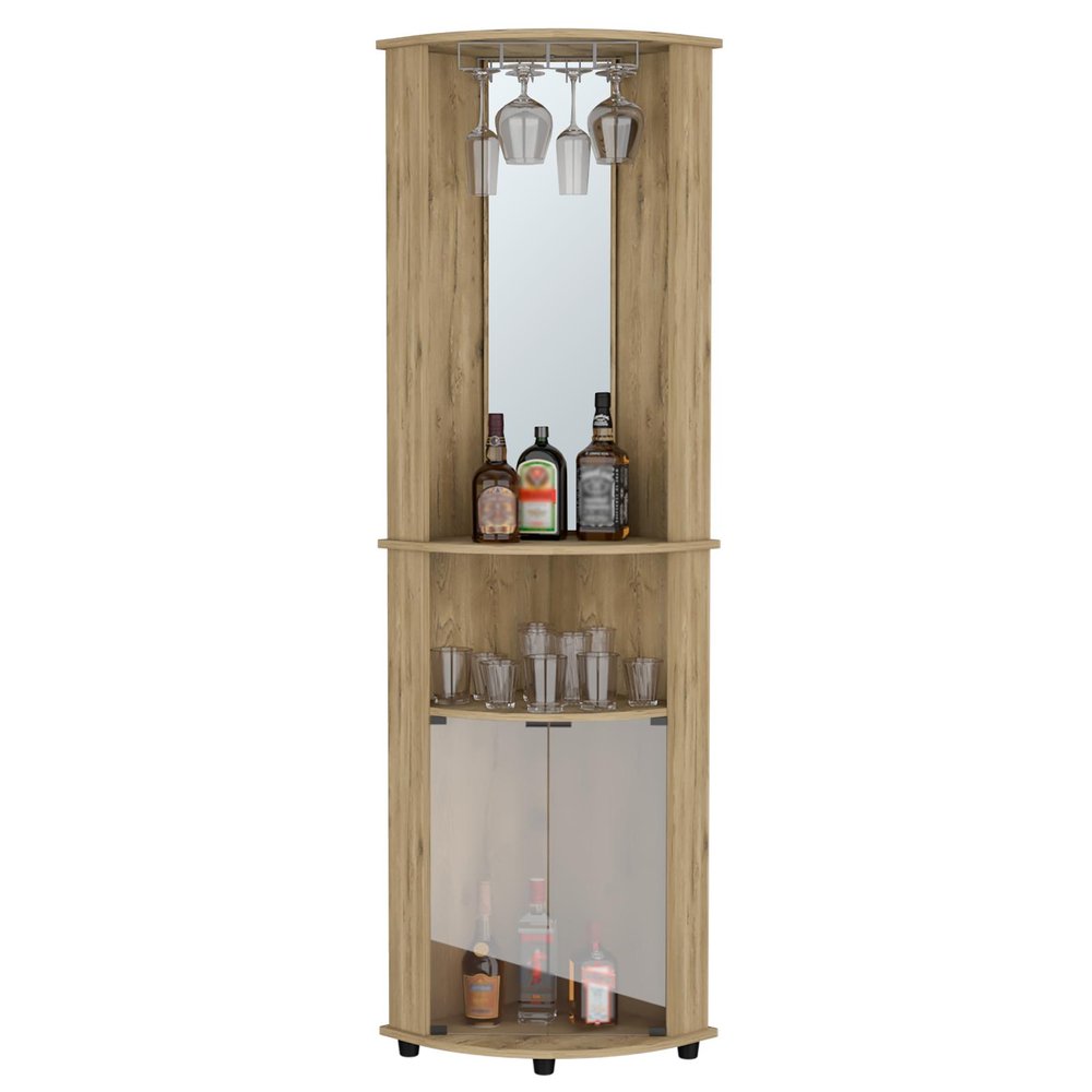18" Natural Wood Corner Bar Cabinet