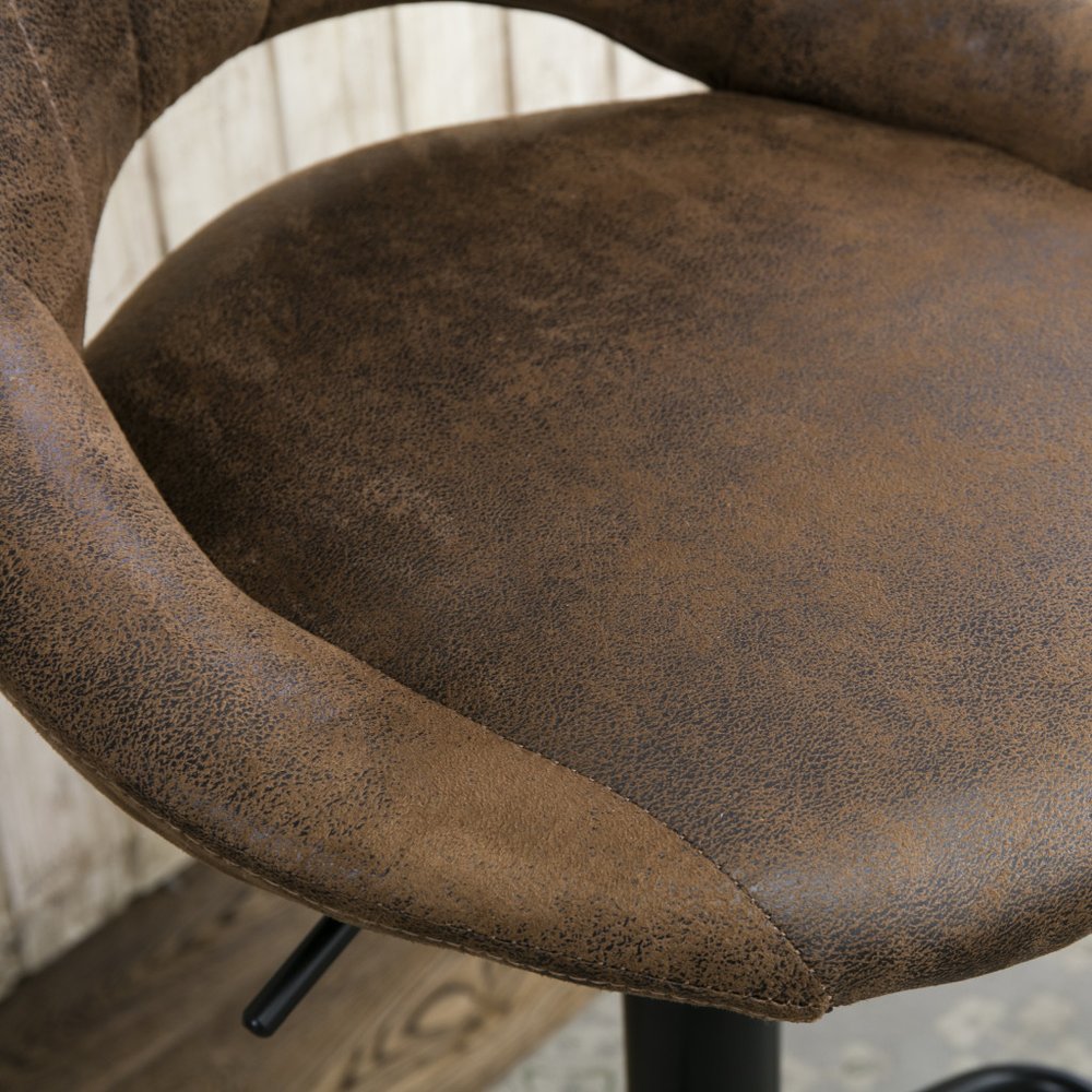 Set of Two Brown and Black Faux Leather and Steel Low Back Adjustable Height Swivel Bar Chairs