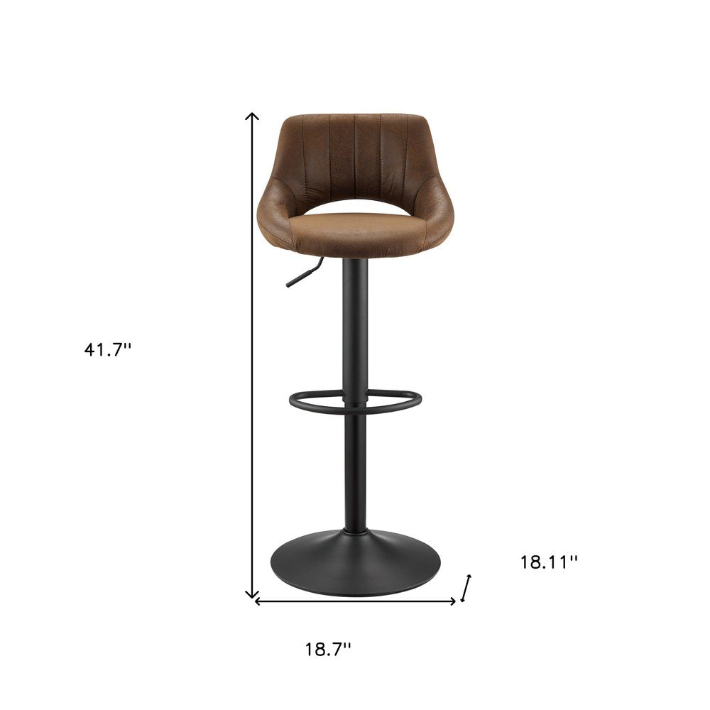 Set of Two Brown and Black Faux Leather and Steel Low Back Adjustable Height Swivel Bar Chairs