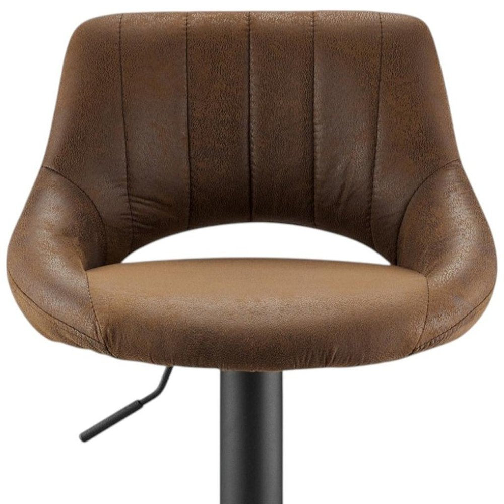 Set of Two Brown and Black Faux Leather and Steel Low Back Adjustable Height Swivel Bar Chairs