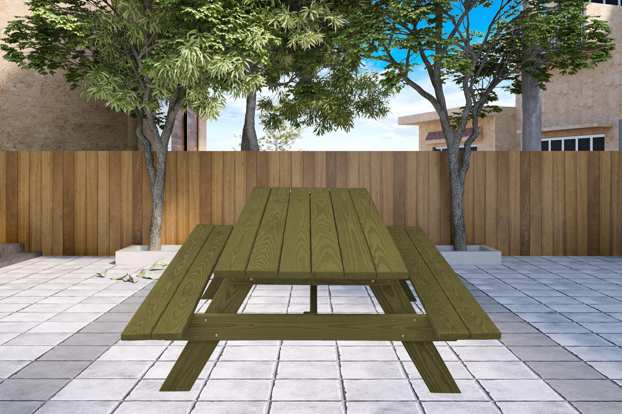 94" Green Solid Wood Outdoor Picnic Table