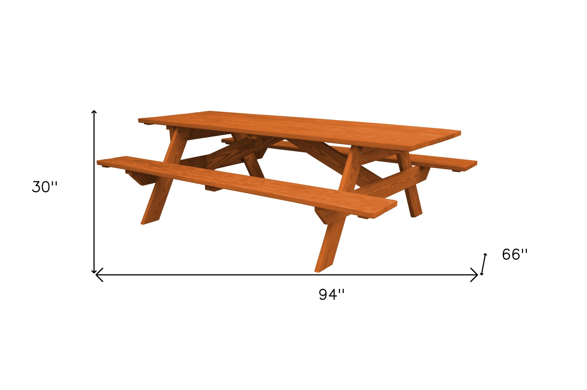 94" Red Solid Wood Outdoor Picnic Table