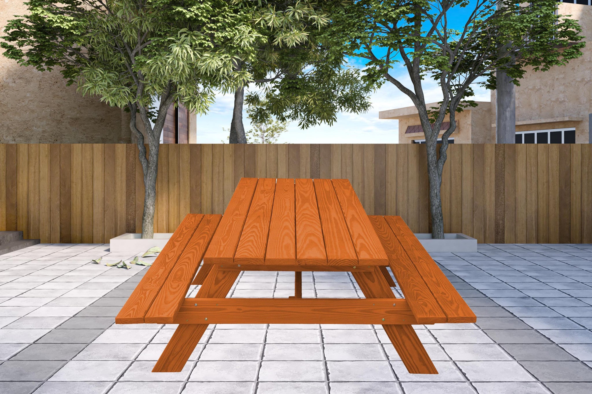 94" Red Solid Wood Outdoor Picnic Table