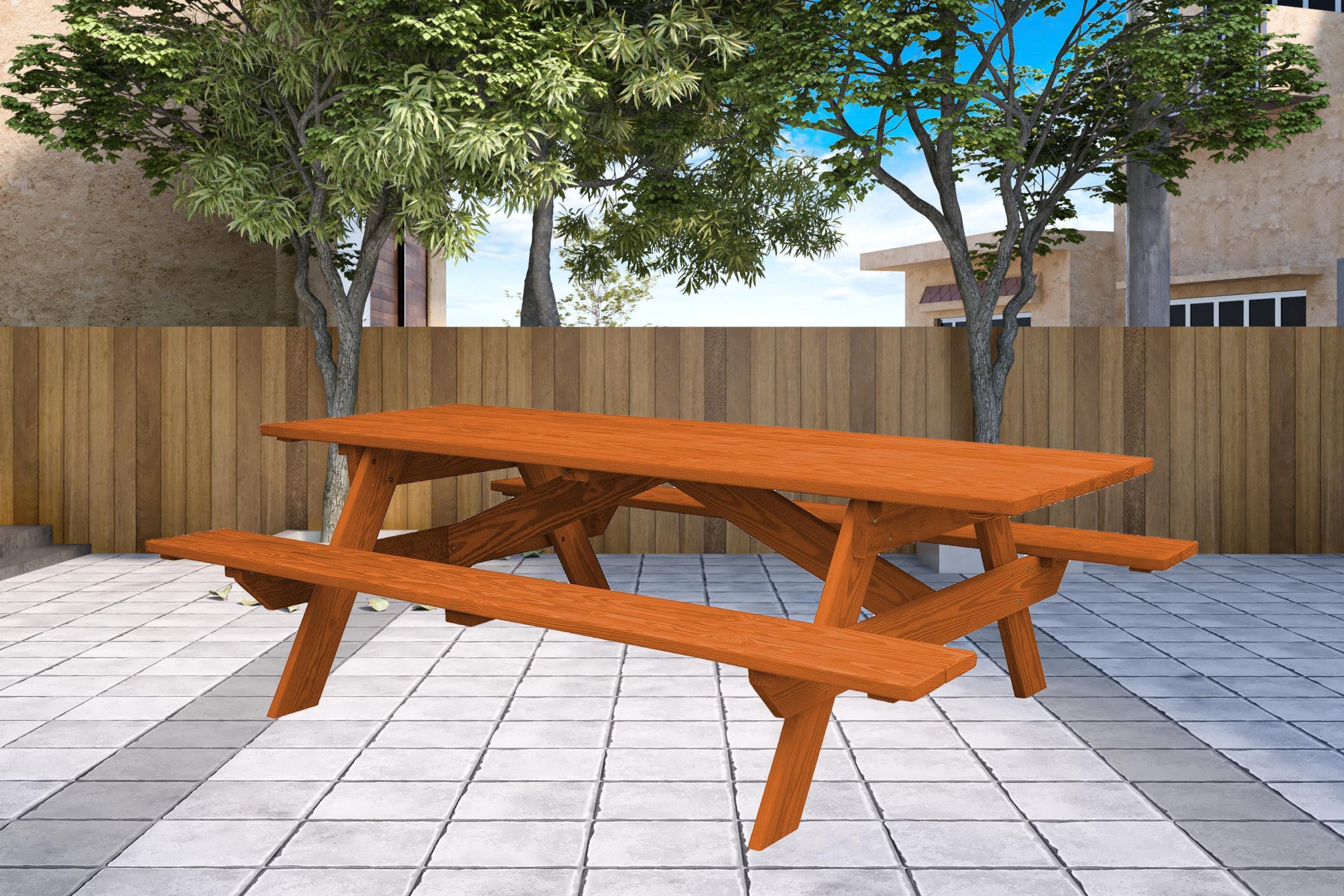 94" Red Solid Wood Outdoor Picnic Table