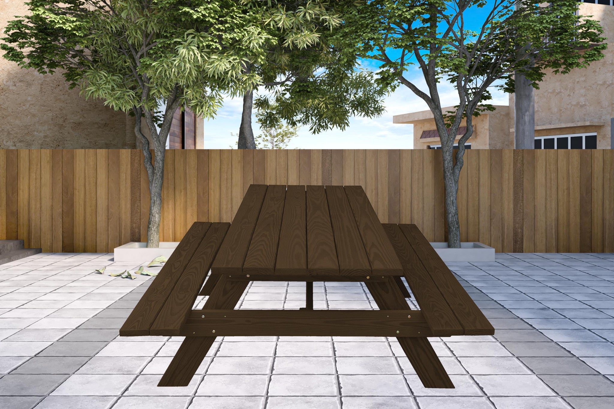 94" Dark Brown Solid Wood Outdoor Picnic Table