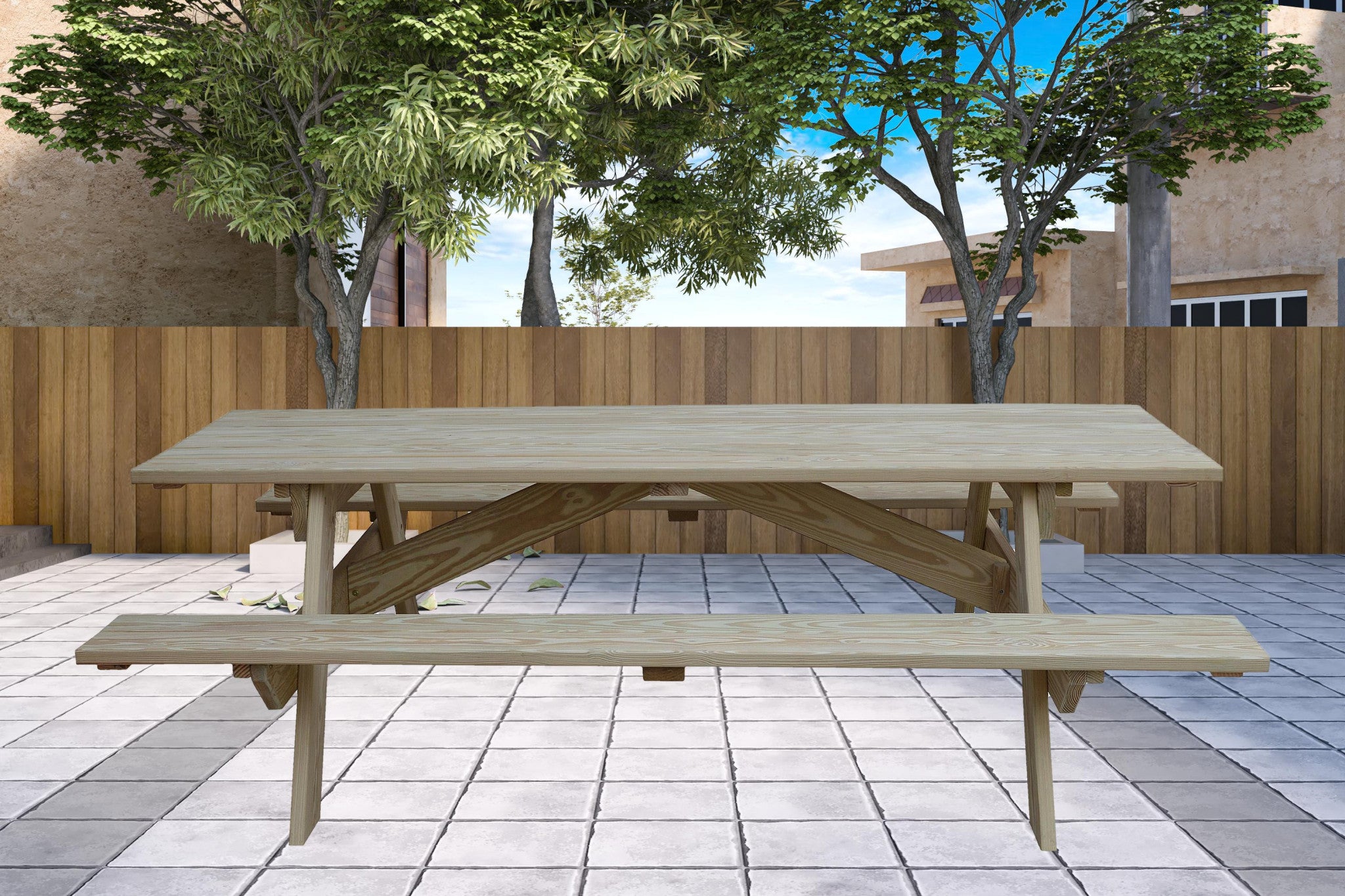 94" Natural Solid Wood Outdoor Picnic Table
