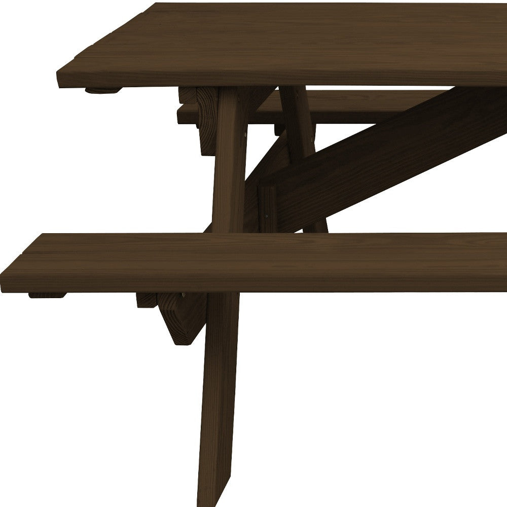 94" Dark Brown Solid Wood Outdoor Picnic Table