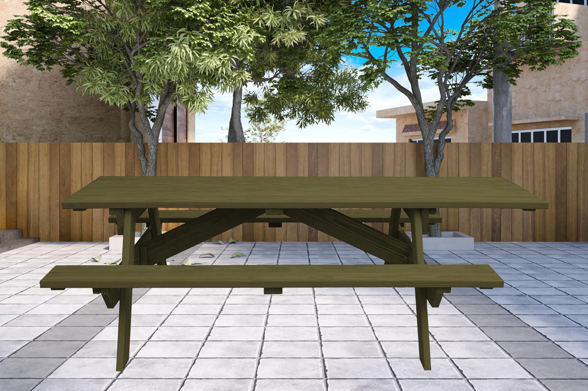 94" Green Solid Wood Outdoor Picnic Table