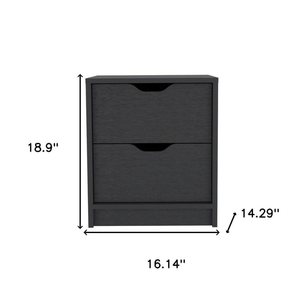 19" Black Wood Two Drawer Nightstand