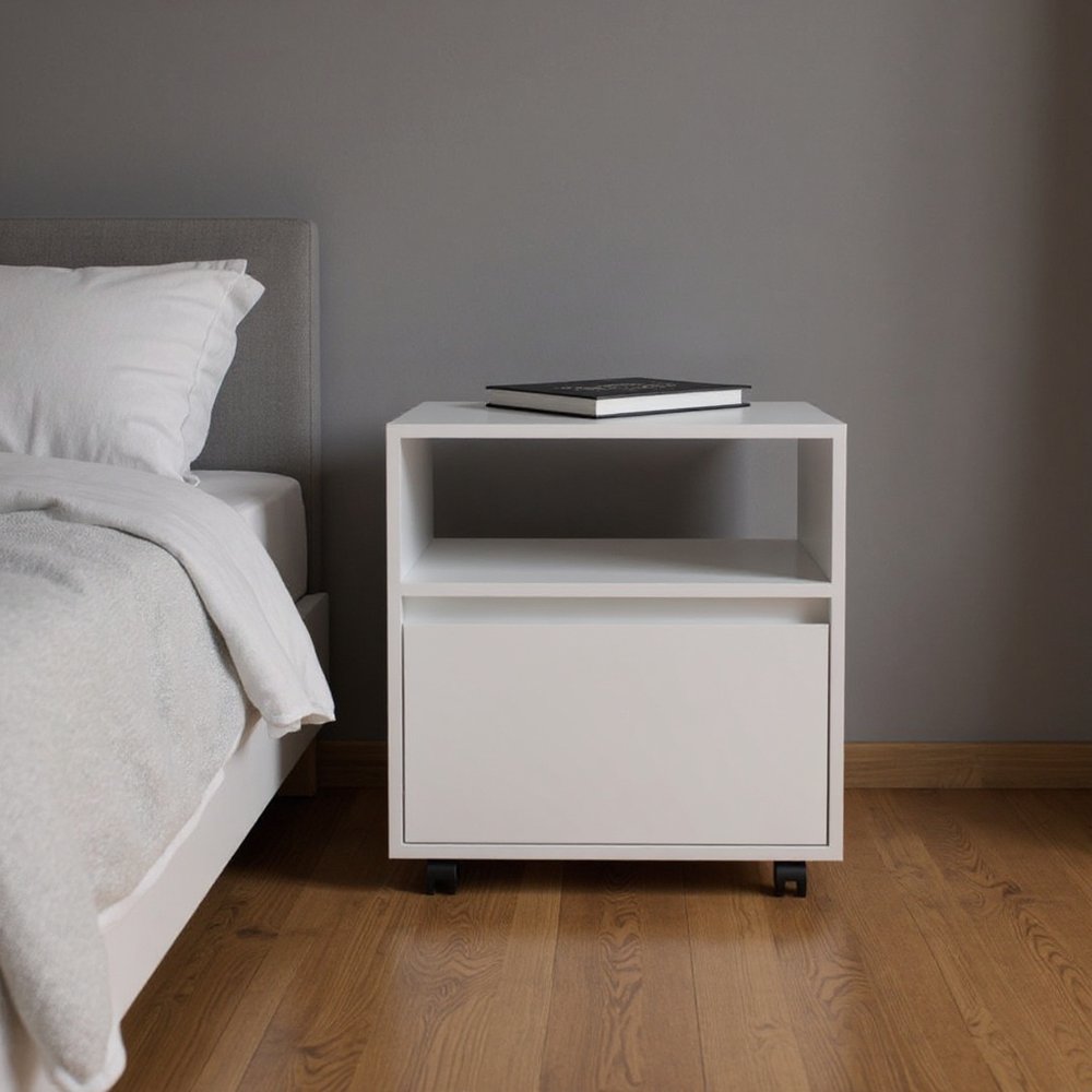 20" White Wood One Drawer Nightstand