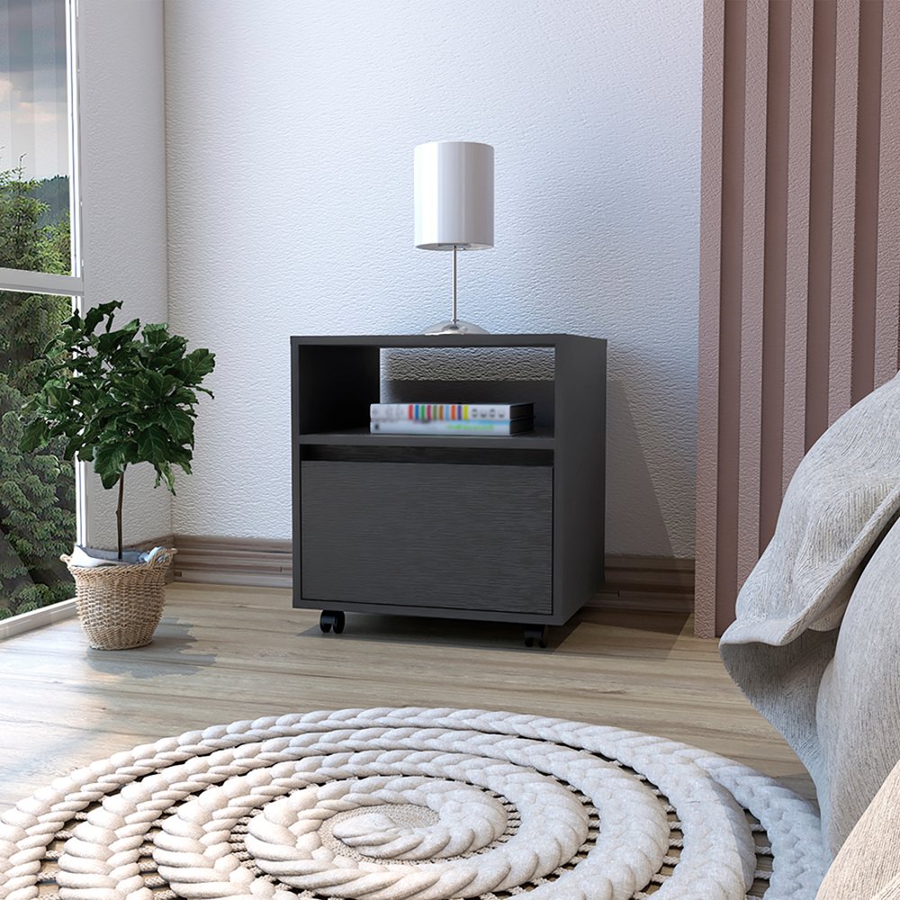 20" Black Wood One Drawer Nightstand