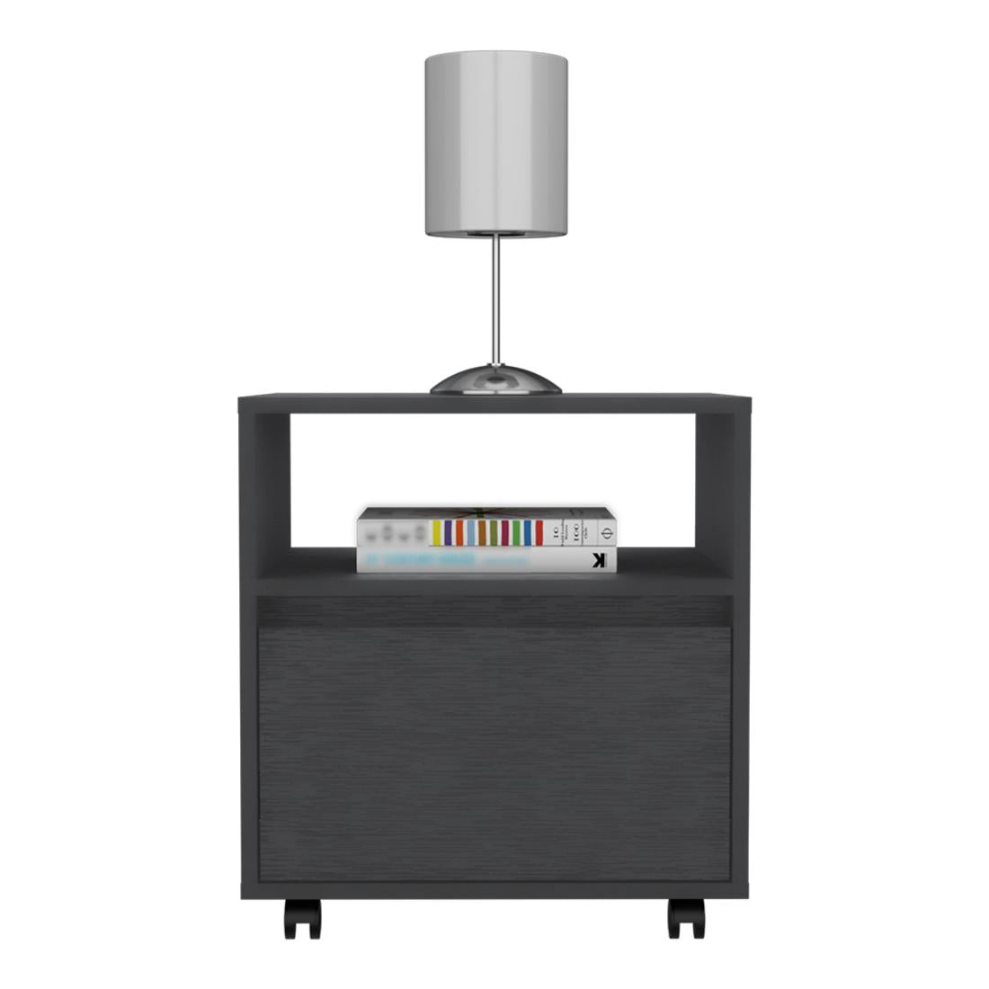 20" Black Wood One Drawer Nightstand