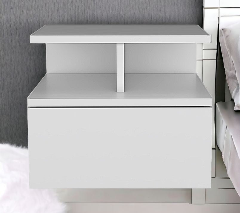 12" White One Drawer Faux Wood Floating Nightstand