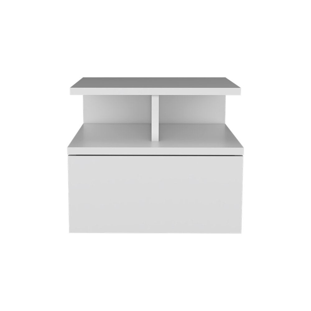 12" White Wood One Drawer Floating Nightstand