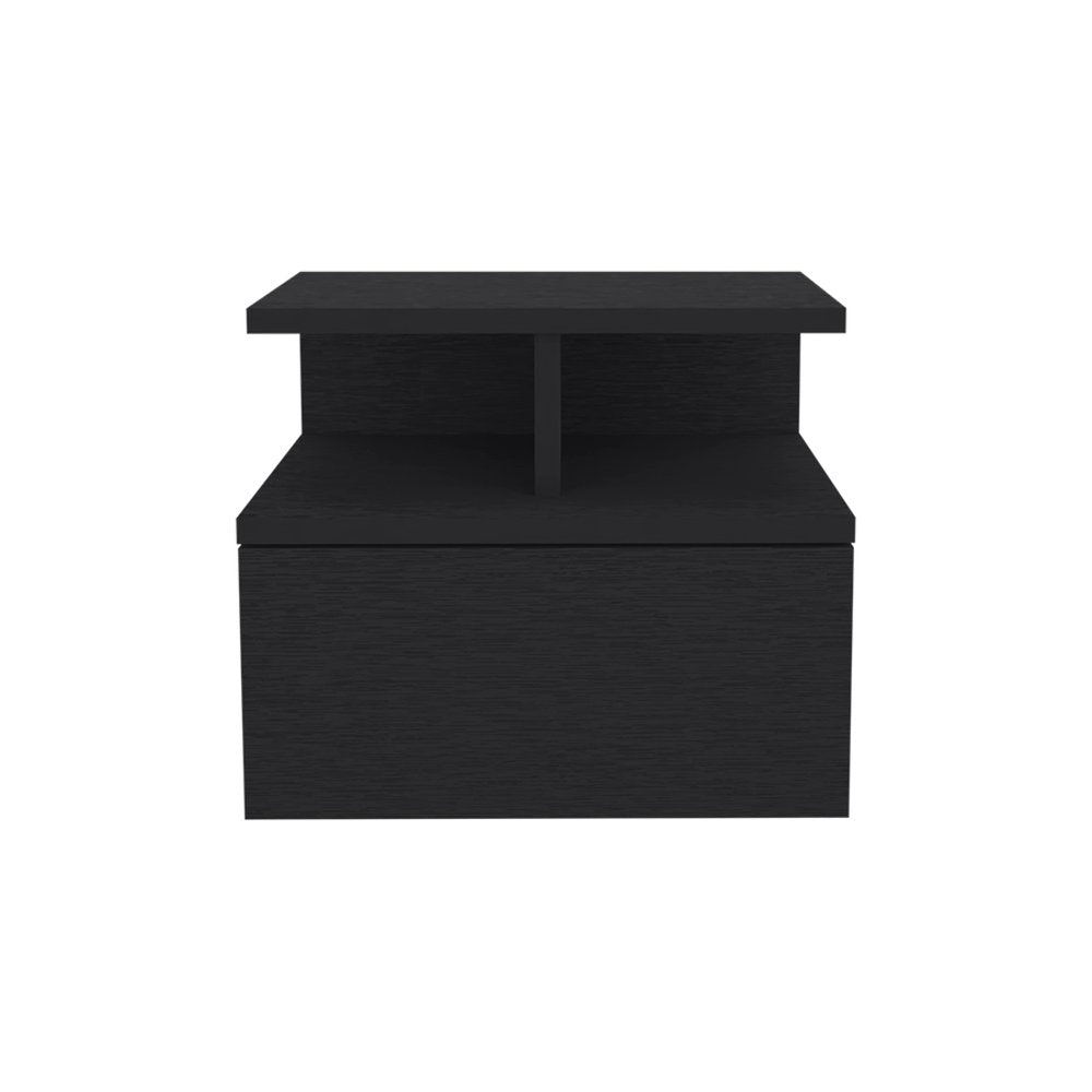 14" Black Wood One Drawer Floating Nightstand