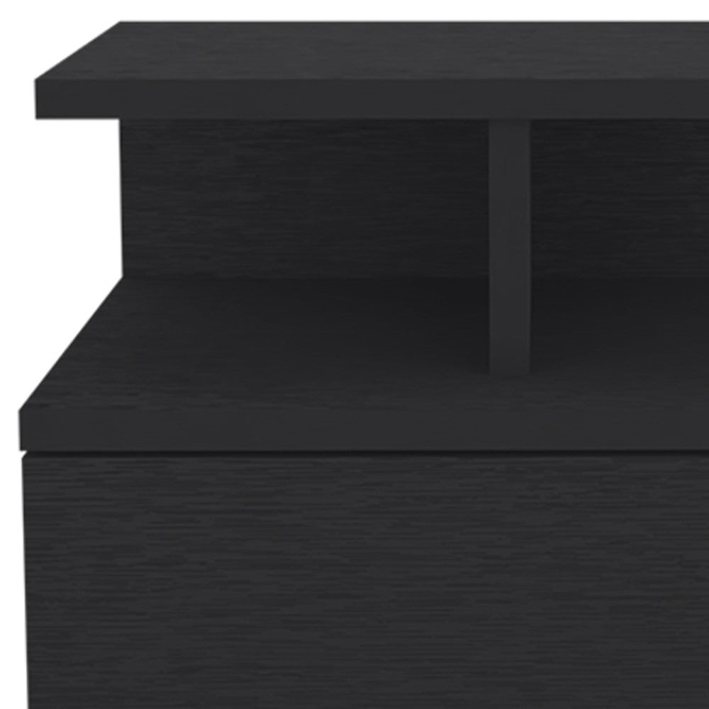 12" Black One Drawer Faux Wood Floating Nightstand
