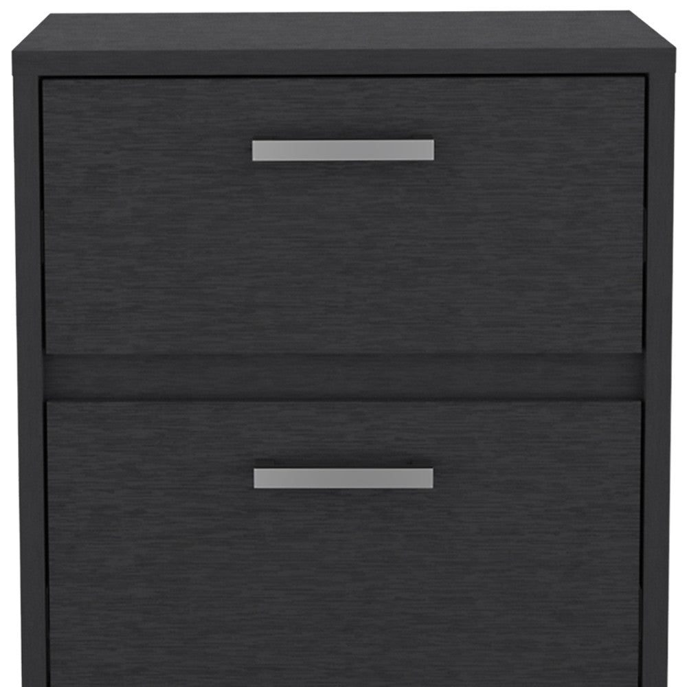 19" Black Two Drawer Faux Wood Nightstand