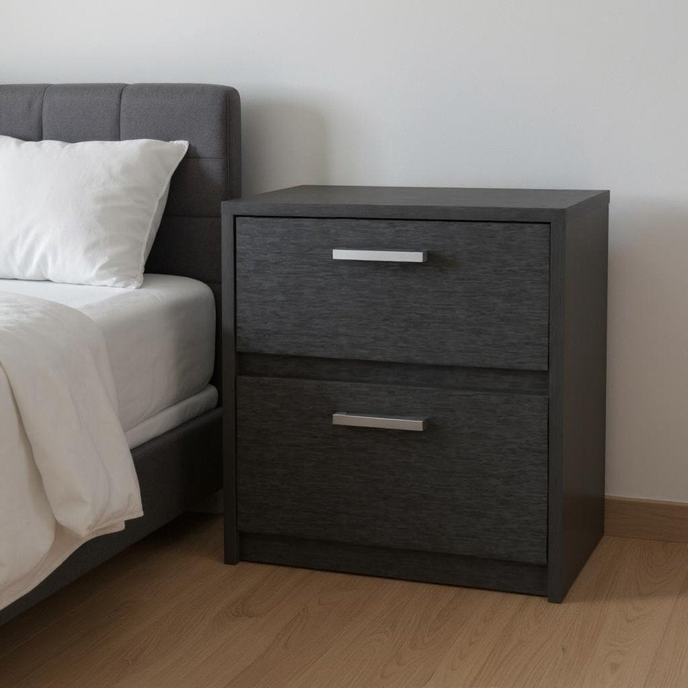 19" Black Wood Two Drawer Nightstand