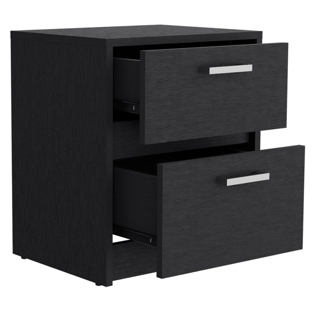19" Black Wood Two Drawer Nightstand
