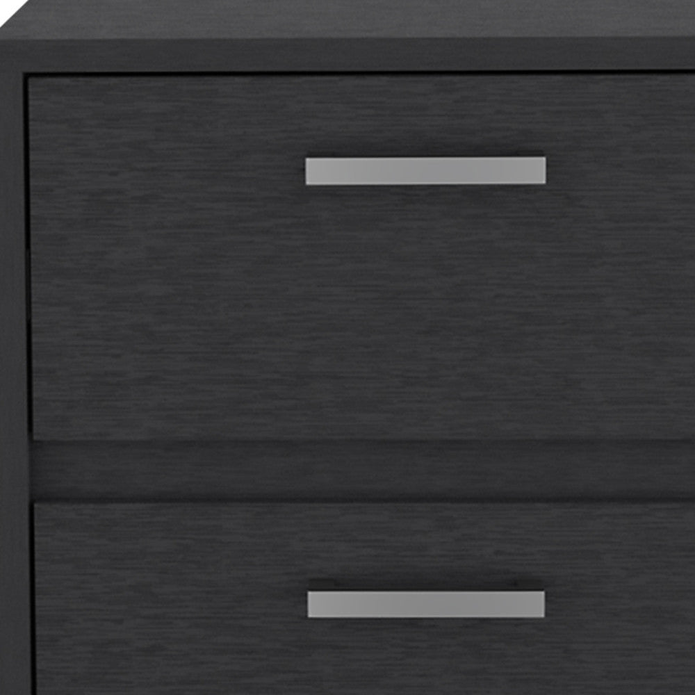 19" Black Two Drawer Faux Wood Nightstand